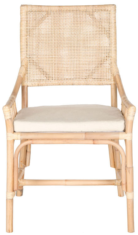 Safavieh Donatella Chair Rattan Natural White Wash PU Mahogany Foam Cotton SEA4012A 683726342762