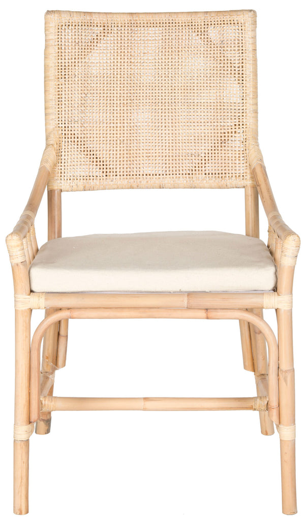 Safavieh Donatella Chair Rattan Natural White Wash PU Mahogany Foam Cotton SEA4012A 683726342762