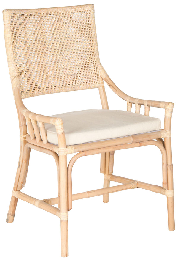 Safavieh Donatella Chair Rattan Natural White Wash PU Mahogany Foam Cotton SEA4012A 683726342762
