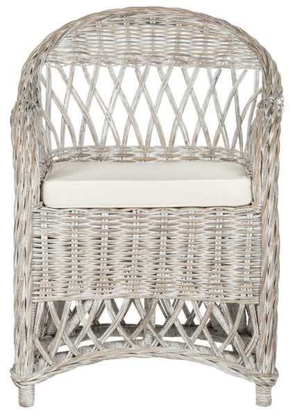 Safavieh Inez Club Chair Wicker White Wash Rattan NC Coating Kubu PU Foam Cotton SEA7000B 683726745563