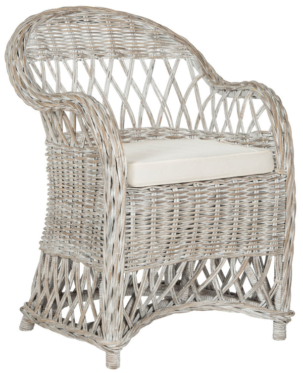 Safavieh Inez Club Chair Wicker White Wash Rattan NC Coating Kubu PU Foam Cotton SEA7000B 683726745563