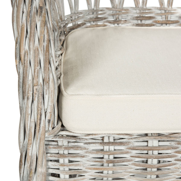 Safavieh Inez Club Chair Wicker White Wash Rattan NC Coating Kubu PU Foam Cotton SEA7000B 683726745563