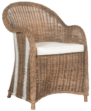Safavieh Hemi Club Chair Striped Wicker Brown White Rattan NC Coating Lacak PU Foam Cotton SEA7002A 683726747208