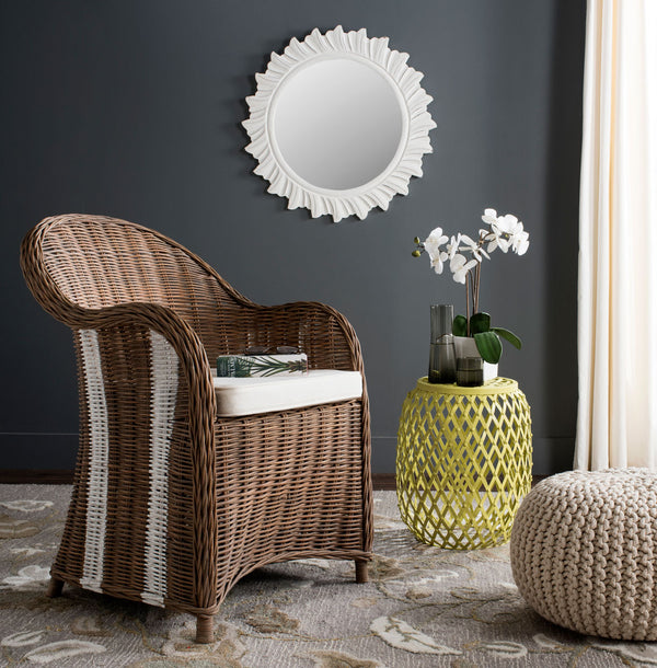 Safavieh Hemi Club Chair Striped Wicker Brown White Rattan NC Coating Lacak PU Foam Cotton SEA7002A 683726747208