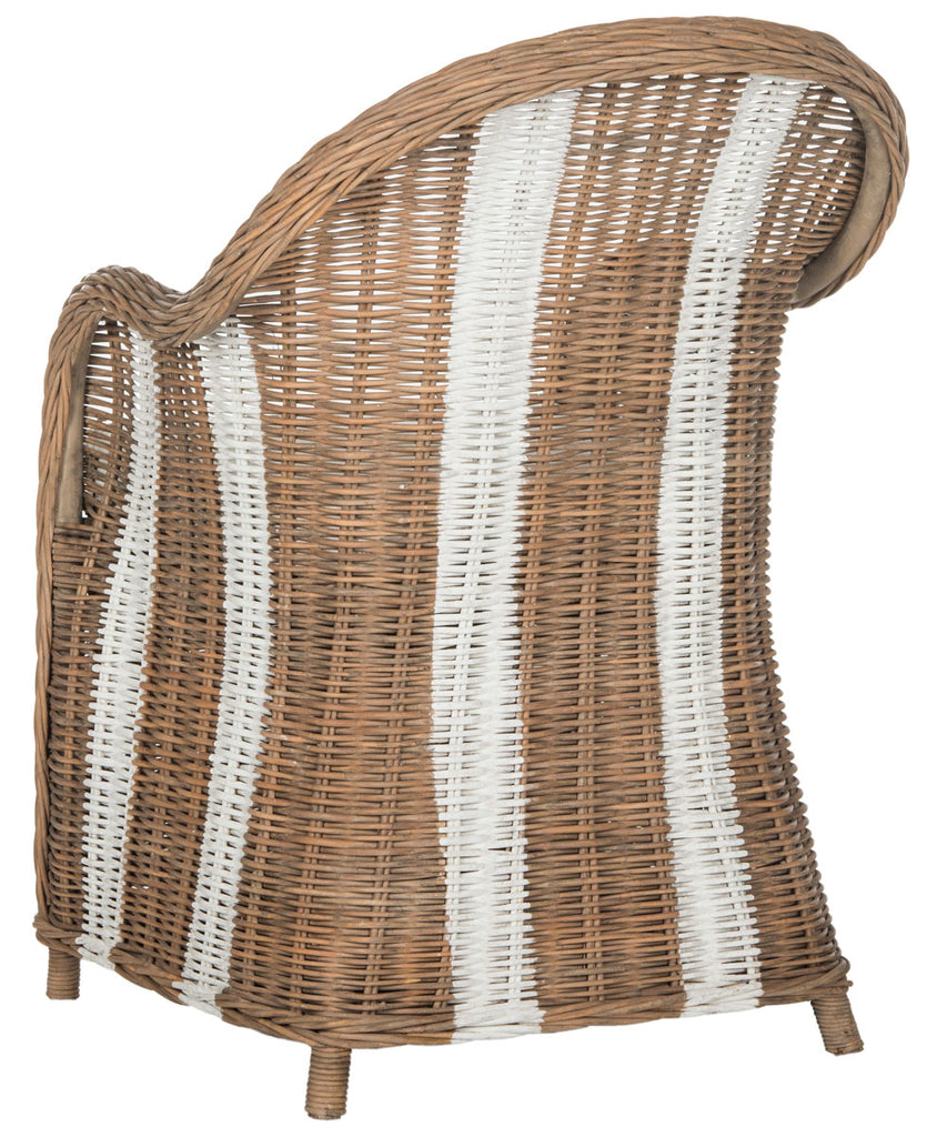 Safavieh Hemi Club Chair Striped Wicker Brown White Rattan NC Coating Lacak PU Foam Cotton SEA7002A 683726747208