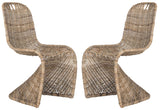 Safavieh - Set of 2 - Cilombo Dining Chair 19''H Wicker Natural Rattan NC Coating Kubu Pipe Iron Frame SEA7007A-SET2 683726781370