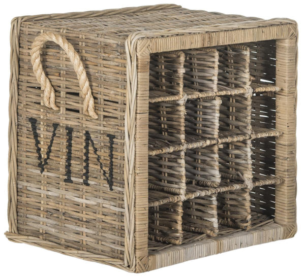 Safavieh Aziza Wine Rack 16 Bottle Wicker Natural Rattan NC Coating Kubu SEA7016A 683726776727