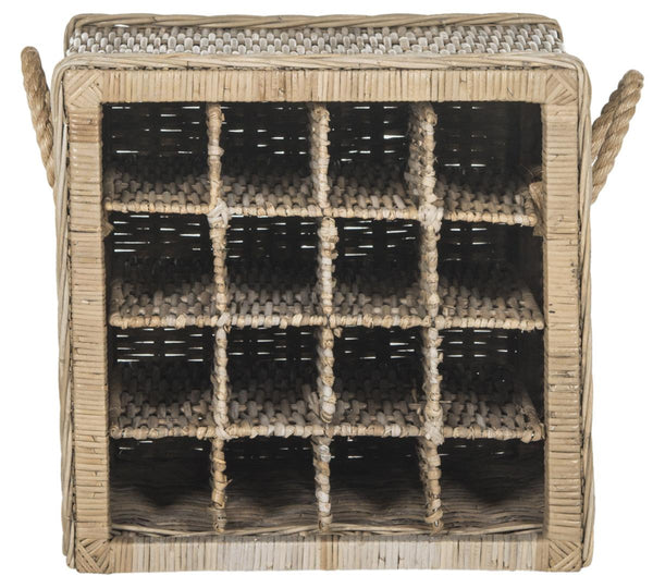 Safavieh Aziza Wine Rack 16 Bottle Wicker Natural Rattan NC Coating Kubu SEA7016A 683726776727