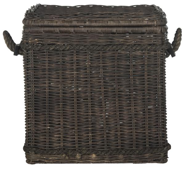 Safavieh Sidonie Storage Hamper Wicker Dark Brown Rattan NC Coating Kubu Pipe Iron Frame SEA7020B 683726777618