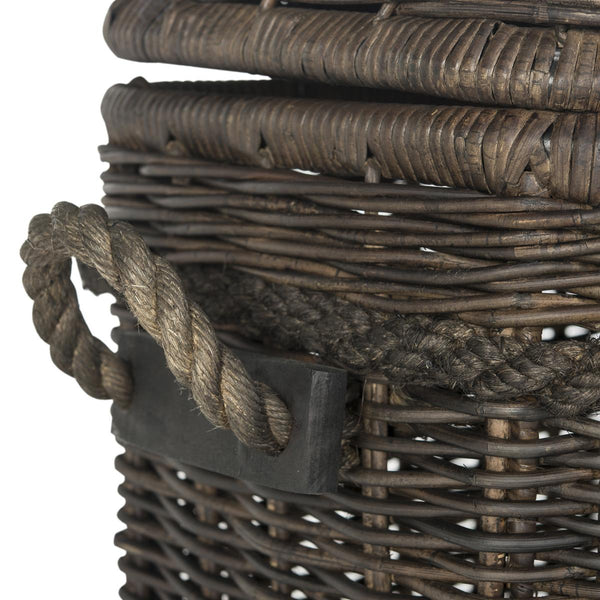 Safavieh Sidonie Storage Hamper Wicker Dark Brown Rattan NC Coating Kubu Pipe Iron Frame SEA7020B 683726777618