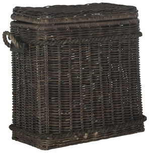 Safavieh Sidonie Storage Hamper Wicker Dark Brown Rattan NC Coating Kubu Pipe Iron Frame SEA7020B 683726777618