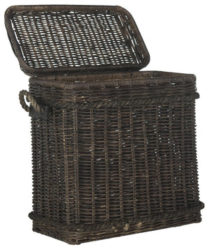 Safavieh Sidonie Storage Hamper Wicker Dark Brown Rattan NC Coating Kubu Pipe Iron Frame SEA7020B 683726777618