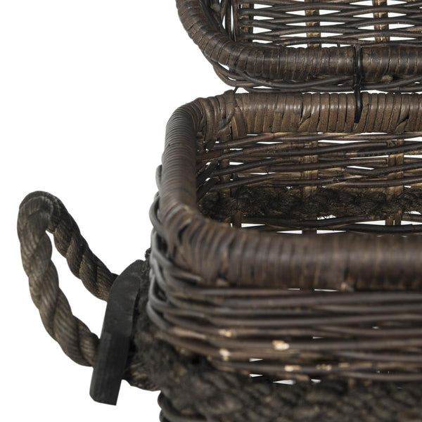 Safavieh Sidonie Storage Hamper Wicker Dark Brown Rattan NC Coating Kubu Pipe Iron Frame SEA7020B 683726777618