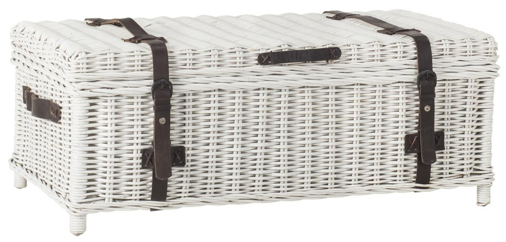 Safavieh Navarro Coffee Table Trunk Rattan White NC Coating Kubu Cotton SEA7022A 683726777632