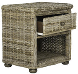 Safavieh Lagos Nightstand Wicker with Drawer and 8"H Storage Natural Kubu Grey Rattan NC Coating SEA8000A 683726796015