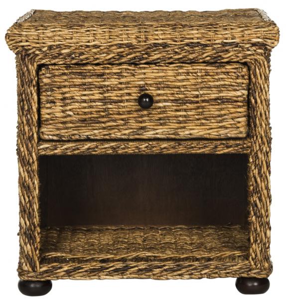 Safavieh Magi Nightstand Wicker with Drawer and 8"H Storage Natural Abaca Brown Rattan NC Coating SEA8001A 683726796022
