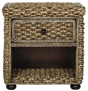 Safavieh Musa Nightstand Wicker with Drawer and 8"H Storage Brown Wash Rattan NC Coating Abaca SEA8003A 683726796268