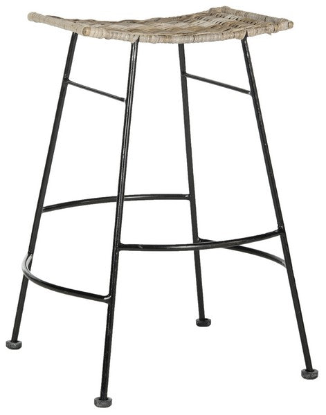 Safavieh - Set of 2 - Atara Barstool Rattan Seat Grey NC Coating Kubu SEA8006A-SET2 889048013599