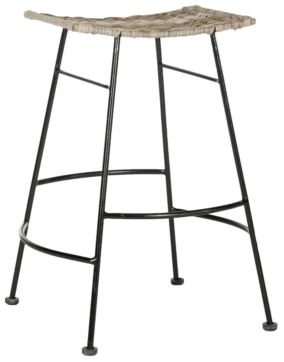 Safavieh - Set of 2 - Atara Barstool Rattan Seat Grey NC Coating Kubu SEA8006A-SET2 889048013599