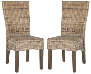 Safavieh - Set of 2 - Ozias Dining Chair 19''H Wicker Grey Rattan NC Coating Kubu SEA8014A-SET2 889048020412
