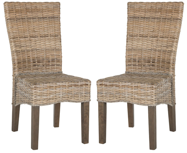 Safavieh - Set of 2 - Ozias Dining Chair 19''H Wicker Grey Rattan NC Coating Kubu SEA8014A-SET2 889048020412