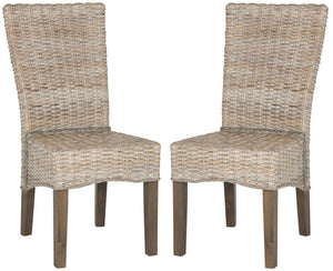 Safavieh - Set of 2 - Ozias Dining Chair 19''H Wicker White Wash Rattan NC Coating Kubu SEA8014B-SET2 889048020429