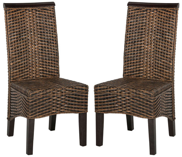 Safavieh - Set of 2 - Ilya Dining Chair 18''H Wicker Brown Multi Rattan NC Coating SEA8017C-SET2 889048020559