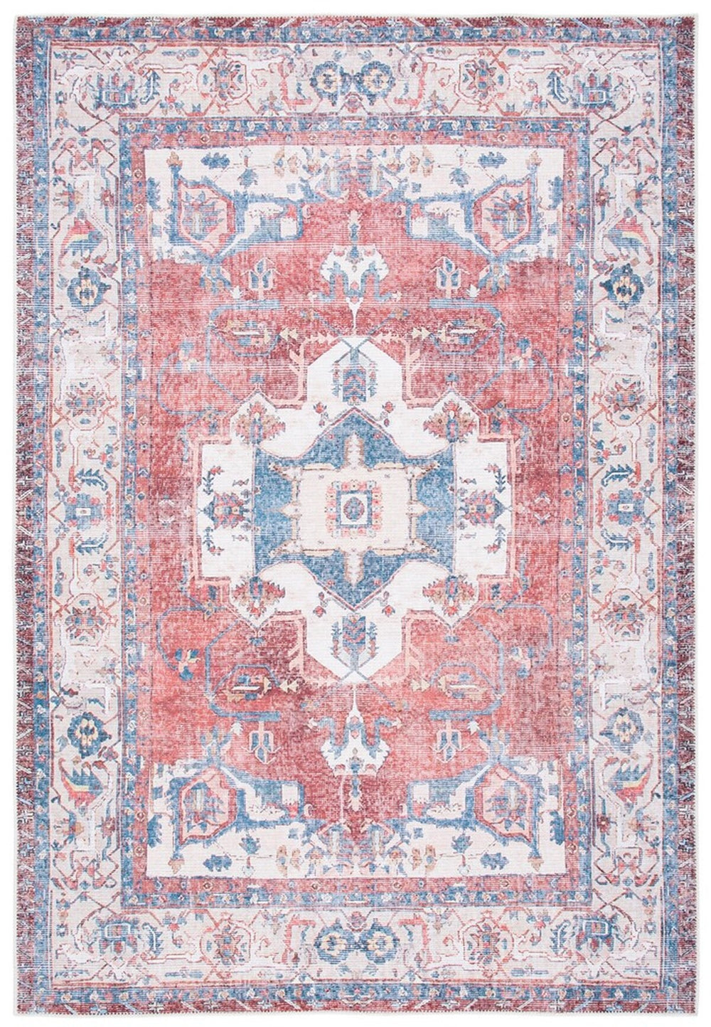 Serapi 355 Transitional Power Loomed 37% Cotton, 53% Polyester, 10% Viscose Rug Red / Ivory