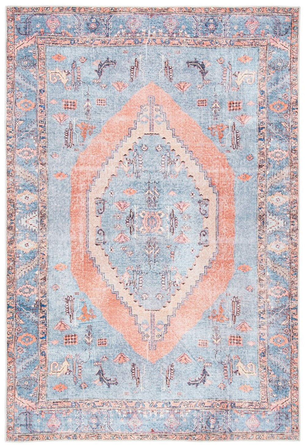 Serapi 356 Transitional Power Loomed 37% Cotton, 53% Polyester, 10% Viscose Rug Light Blue / Beige