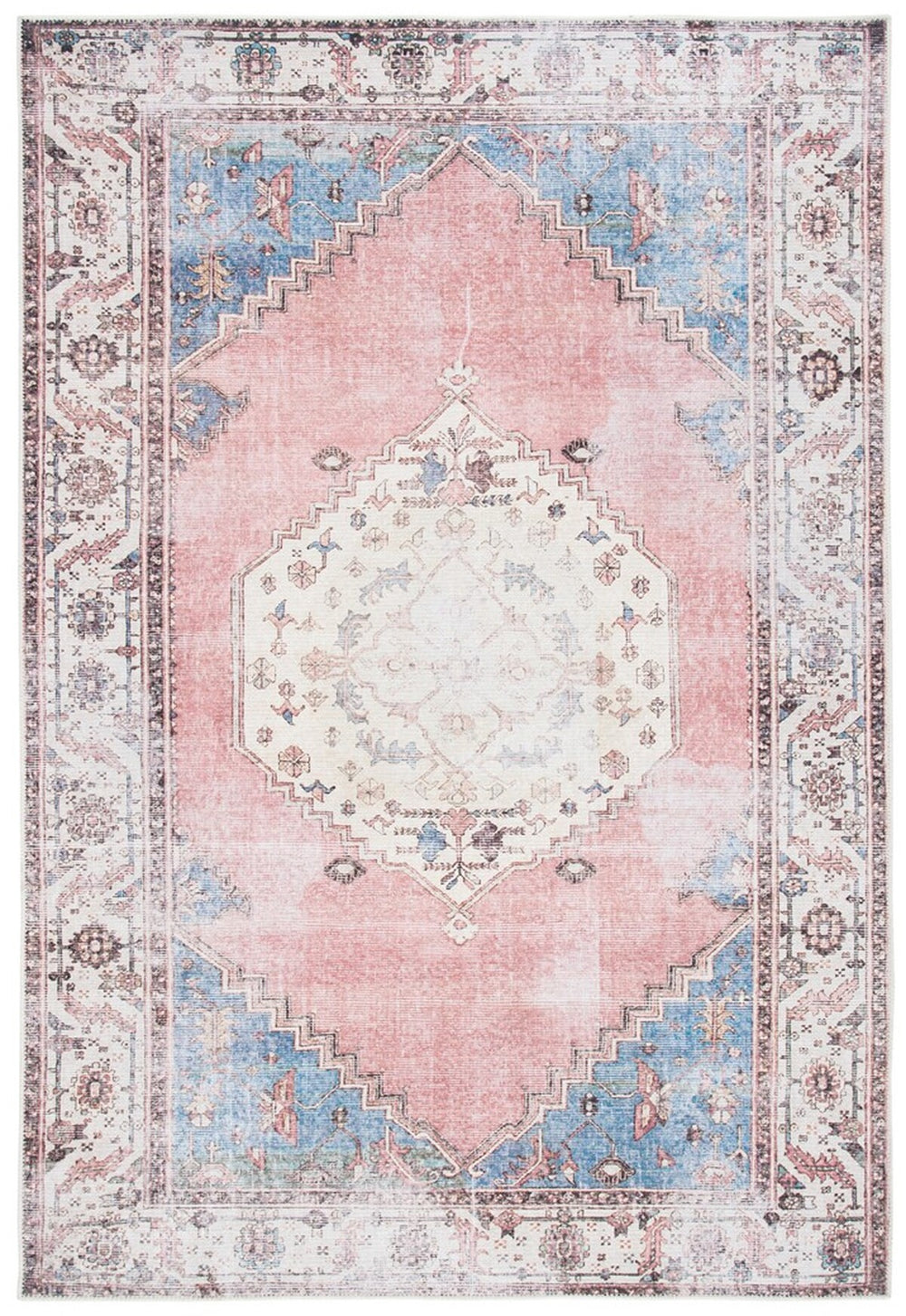 Serapi 357 Transitional Power Loomed 37% Cotton, 53% Polyester, 10% Viscose Rug Ivory / Pink