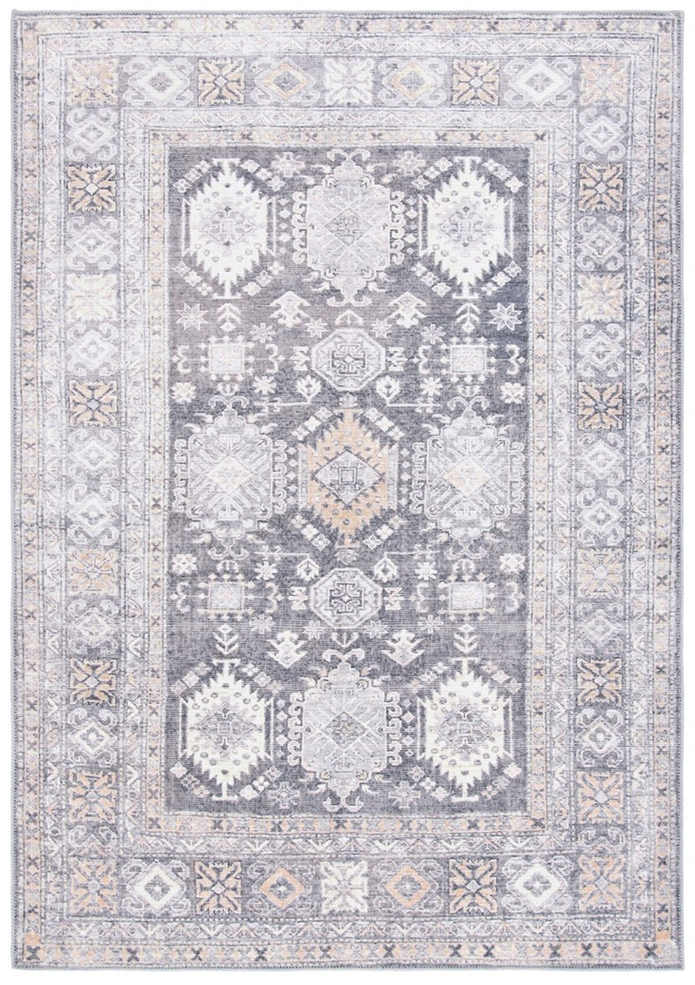 Serapi 366 Transitional Power Loomed 37% Cotton, 53% Polyester, 10% Viscose Rug Grey / Beige