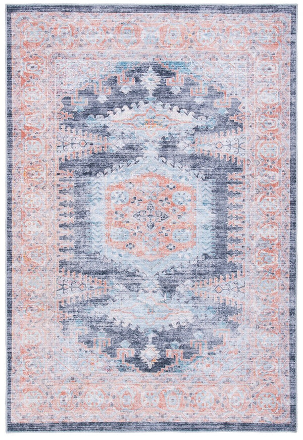 Serapi 382 Transitional Power Loomed 37% Cotton, 53% Polyester, 10% Viscose Rug Terracotta / Blue