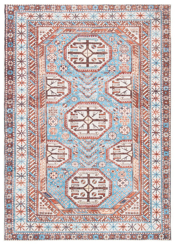 Serapi 383 Transitional Power Loomed 37% Cotton, 53% Polyester, 10% Viscose Rug Light Blue / Brown
