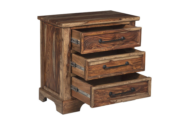 Porter Designs Crossroads Solid Sheesham Wood Natural Nightstand Brown 04-196-04-C03H