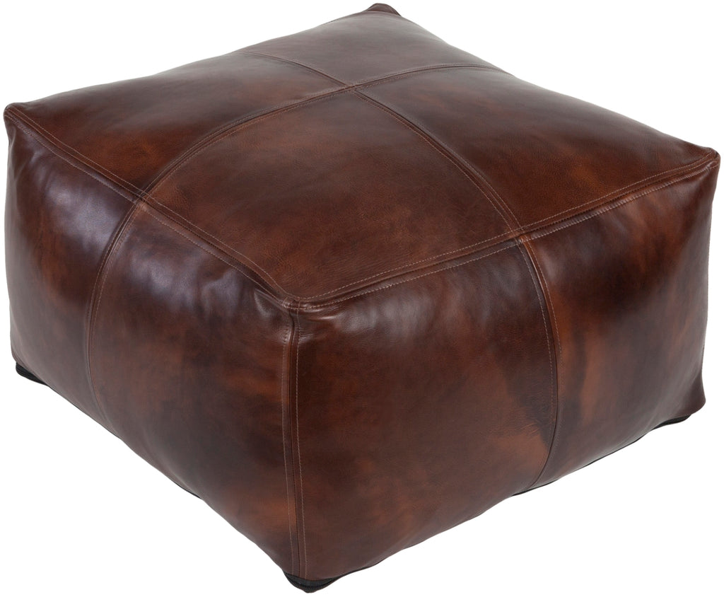 Sheffield SFPF-001 Traditional Leather, Polyester/Polyfill, Cotton Pouf SFPF001-222213 Dark Brown 100% Leather, 100% Polyester/Polyfill, 100% Cotton 13"H x 22"W x 22"D