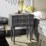 Safavieh Nour End Table Faux Shagreen Black Brass MDF Resin Metal Couture SFV1520B 889048261105