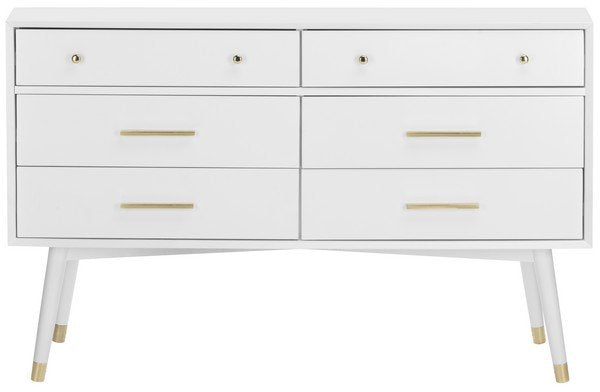 Safavieh Madden Dresser Retro White Brass MDF Wood Veneer Plywood Hardware Velvet Couture SFV2100A 889048337886