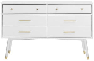 Safavieh Madden Dresser Retro White Brass MDF Wood Veneer Plywood Hardware Velvet Couture SFV2100A 889048337886
