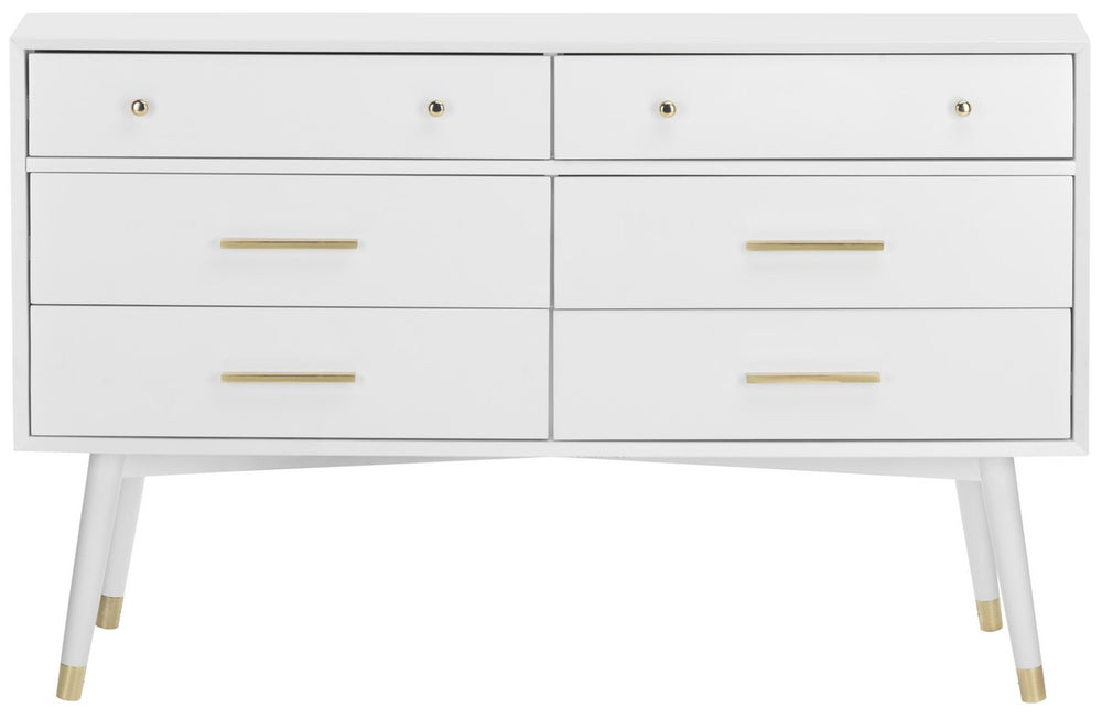 Safavieh Madden Dresser Retro White Brass MDF Wood Veneer Plywood Hardware Velvet Couture SFV2100A 889048337886