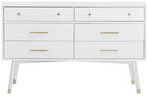 Safavieh Madden Dresser Retro White Brass MDF Wood Veneer Plywood Hardware Velvet Couture SFV2100A 889048337886