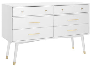 Safavieh Madden Dresser Retro White Brass MDF Wood Veneer Plywood Hardware Velvet Couture SFV2100A 889048337886