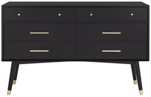 Safavieh Madden Dresser Retro Black Brass MDF Wood Veneer Plywood Hardware Velvet Couture SFV2100B 889048337909