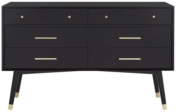 Safavieh Madden Dresser Retro Black Brass MDF Wood Veneer Plywood Hardware Velvet Couture SFV2100B 889048337909