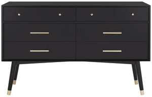 Safavieh Madden Dresser Retro Black Brass MDF Wood Veneer Plywood Hardware Velvet Couture SFV2100B 889048337909