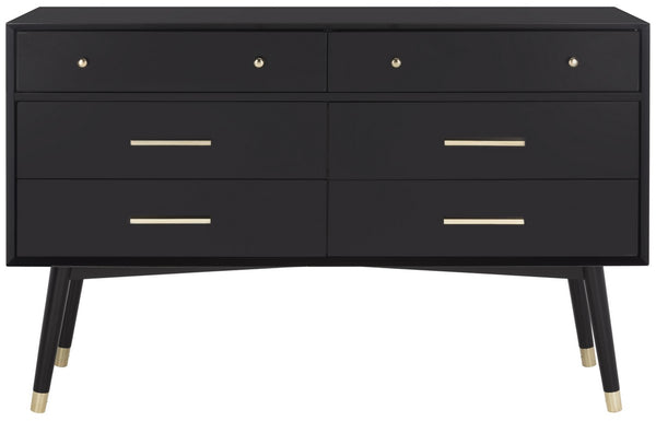 Safavieh Madden Dresser Retro Black Brass MDF Wood Veneer Plywood Hardware Velvet Couture SFV2100B 889048337909