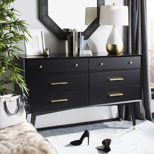 Safavieh Madden Dresser Retro Black Brass MDF Wood Veneer Plywood Hardware Velvet Couture SFV2100B 889048337909