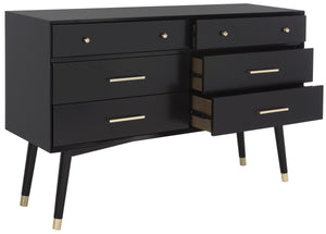 Safavieh Madden Dresser Retro Black Brass MDF Wood Veneer Plywood Hardware Velvet Couture SFV2100B 889048337909