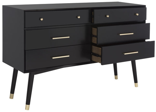 Safavieh Madden Dresser Retro Black Brass MDF Wood Veneer Plywood Hardware Velvet Couture SFV2100B 889048337909