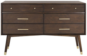 Safavieh Madden Dresser Retro Walnut Brass MDF Wood Veneer Plywood Hardware Velvet Couture SFV2100C 889048446298