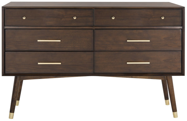 Safavieh Madden Dresser Retro Walnut Brass MDF Wood Veneer Plywood Hardware Velvet Couture SFV2100C 889048446298